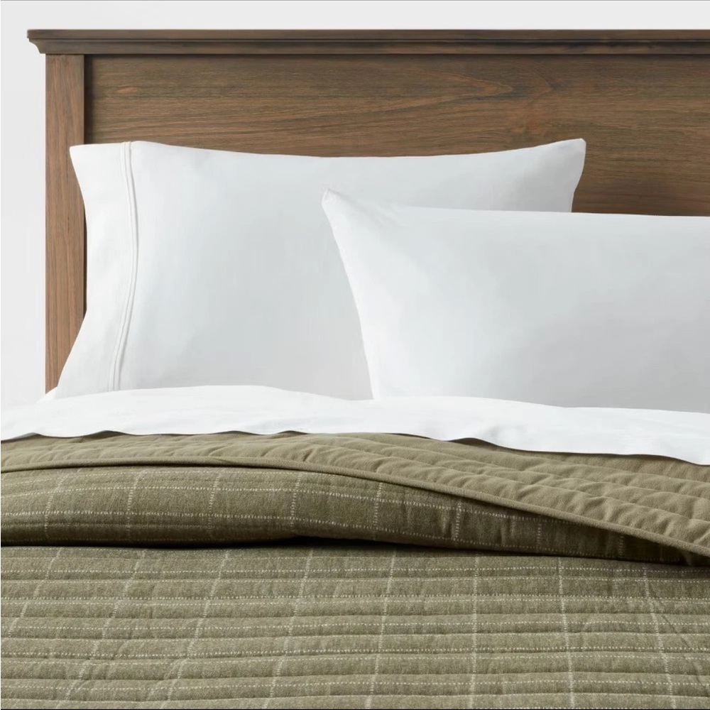 NWT Full/Queen Flannel Windowpane Quilt Dark Green - Threshold